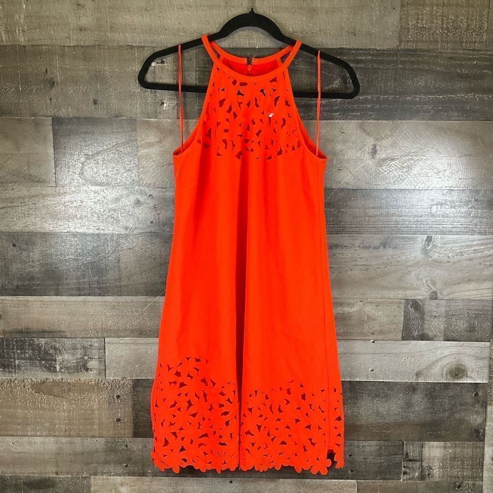 Trina Turk Women’s Size Small Dress Red Cut Out High Neck Knee Length Sleeveless